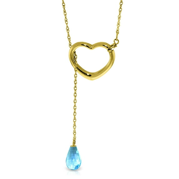 Galaxy Gold 14K Solid Yellow Gold 20" Open Heart Pendant Necklace with a Genuine Blue Topaz Drop, 14"-24" Sizes, December Birthstone, Symbol of Calm