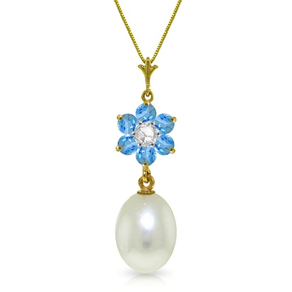 Galaxy Gold 14K Yellow Gold Natural Diamonds and Blue Topaz Pendant Necklace - December Birthstone - Communication & Serenity - 16" to 24" - Fine Jewelry for Women