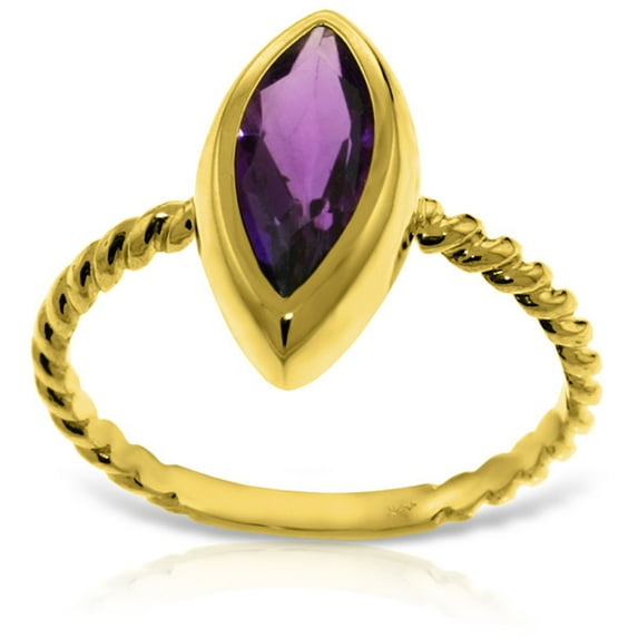 Galaxy Gold 14K Solid Yellow Gold Cable Band Ring with Natural Marquise Purple Amethyst, Size 7.0, 5.5-11 Sizes, February Birthstone, Symbol of Serenity