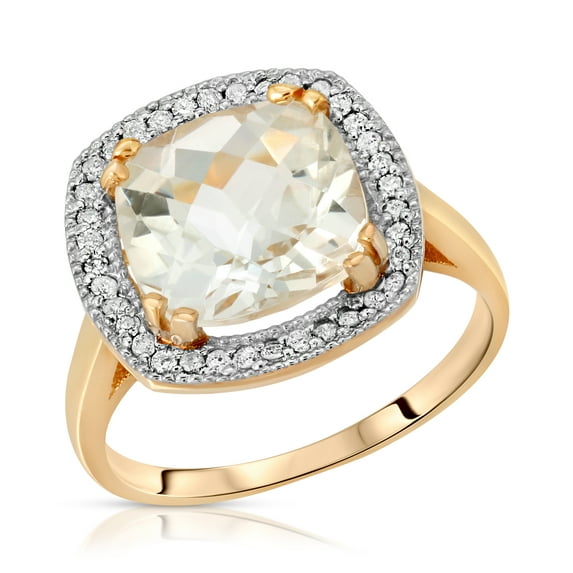 Galaxy Gold 14K Solid Yellow Gold Cushion Cut 5.2 CTW Ring with Natural Diamonds and Natural White Topaz (6.5)