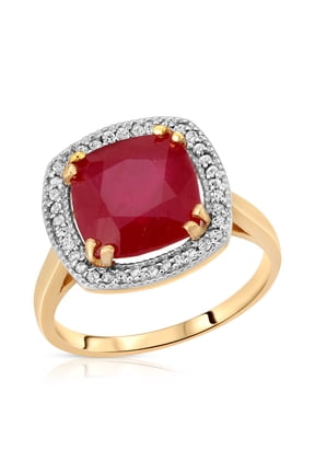 14K Solid Yellow Gold Cushion Cut Genuine Brilliant Grade AAA Ruby Ring 6.9 CTW with Natural Diamonds (6.0)