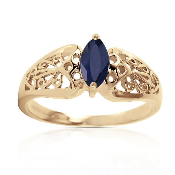 Galaxy Gold 14K Solid Yellow Gold Filigree Ring with Natural Marquis-Shaped Sapphire, Size 7.0, 5.5-11 Sizes, September Birthstone, Symbol of Wisdom