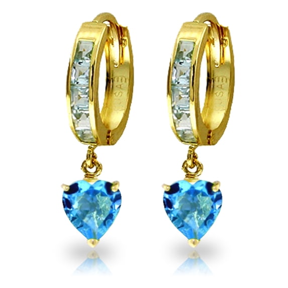 Galaxy Gold GG 14K Yellow Gold 4.1 Carat Natural Blue Topaz Hoop Earrings - December Birthstone - Communication & Serenity - Fine Jewelry for Women