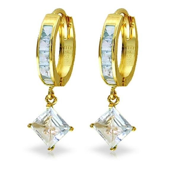 Galaxy Gold 14K Yellow Gold 4 Carat Natural Aquamarine Hoop Earrings - March Birthstone - Courage & Clarity - Fine Jewelry for Women