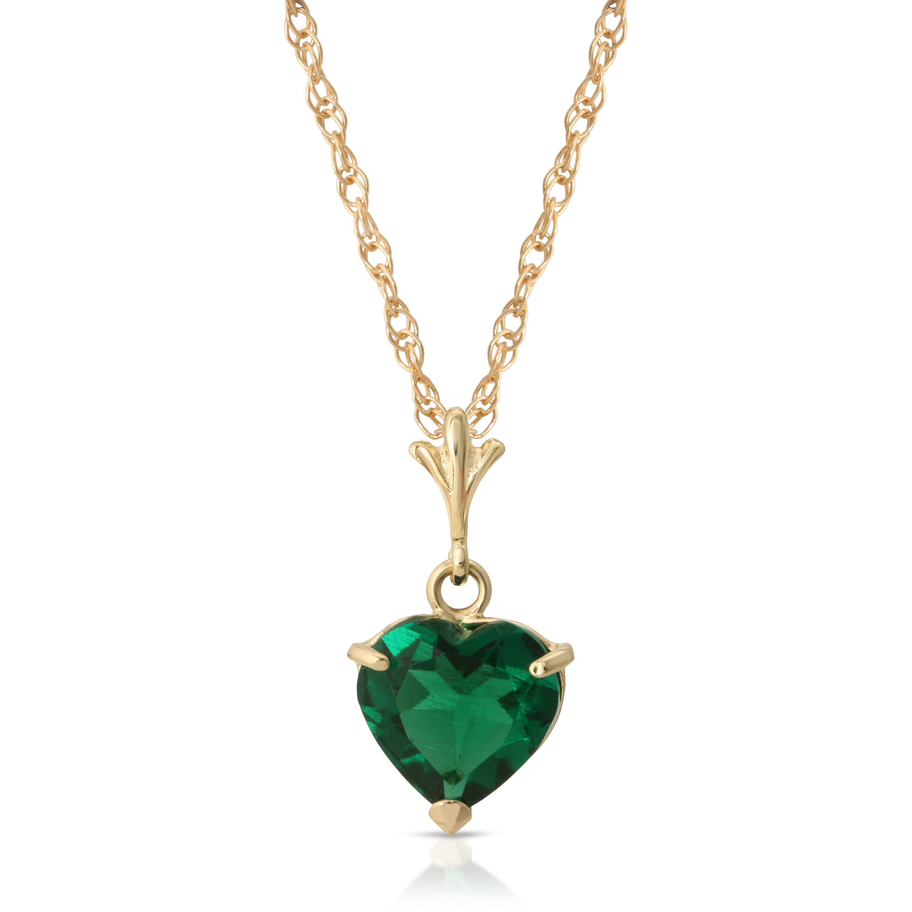 Galaxy Gold 14K Yellow Gold 1.00 Carat Heart Shape High Polished Genuine Emerald Pendant Necklace - May Birthstone - Renewal & Love - 16" to 24" - Fine Jewelry for Women
