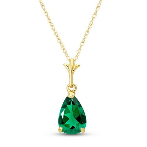 Galaxy Gold GG 14K Yellow Gold 1.00 Carat Pear Shape High Polished Genuine Emerald Pendant Necklace - May Birthstone - Renewal & Love - 16" to 24" - Fine Jewelry for Women