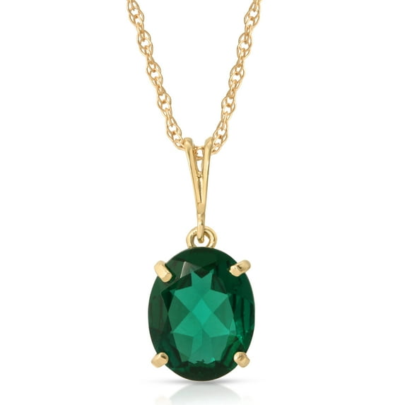 Galaxy Gold GG 14K Yellow Gold 1.90 Carat Oval Shape High Polished Genuine Emerald Pendant Necklace - May Birthstone - Renewal & Love - 16" to 24" - Fine Jewelry for Women