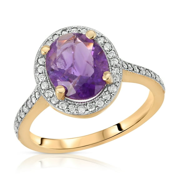 Galaxy Gold 14K Solid Yellow Gold Oval Cut 2.55 CTW Ring with Natural Diamonds and Natural Purple Amethyst (8.5)