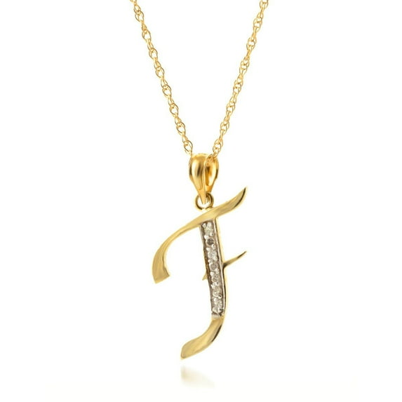Galaxy Gold 14K Yellow Gold Natural Diamonds Initial "F" Pendant Necklace - April Birthstone - Strength & Brilliance - 16" to 24" - Fine Jewelry for Women