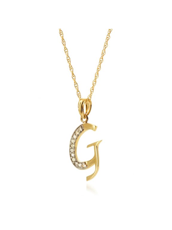 14K Yellow Gold Natural Diamonds Initial "G" Pendant Necklace - April Birthstone - Strength & Brilliance - 16" to 24" - Fine Jewelry for Women