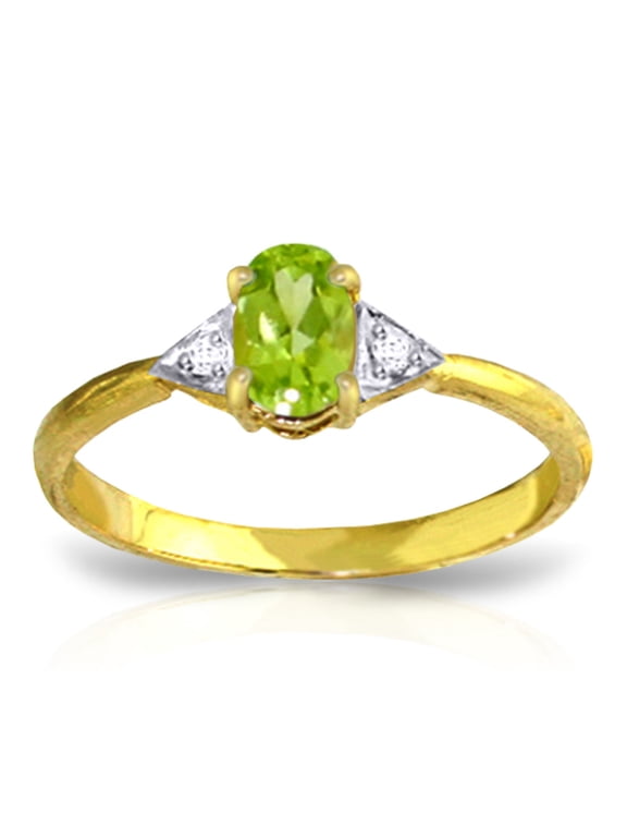 14K Yellow Gold 0.46 Carat Genuine Diamonds and Natural Oval-Shaped Peridot Ring - August Birthstone - Abundance & Joy - Sizes 5.5 to 11 - Fine Jewelry for Women