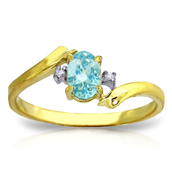 Galaxy Gold GG 14K Yellow Gold 0.46 Carat Natural Diamonds and Oval-Shaped Blue Topaz Ring - December Birthstone - Courage & Clarity - Sizes 5.5 to 11 - Fine Jewelry for Women