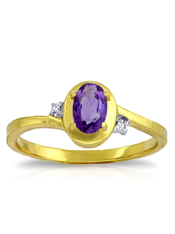 14K Solid Gold 0.51 Carat Natural Diamond & Amethyst Oval Cut Ring for Women - Yellow Gold Fine Jewelry
