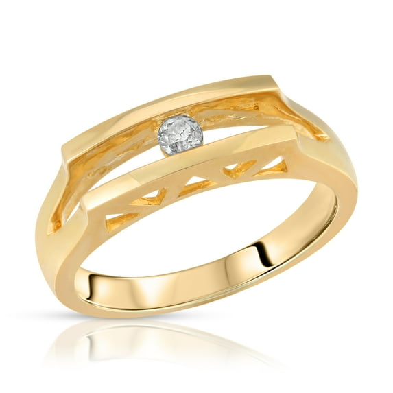 Galaxy Gold 14K Solid Yellow Gold Ring With Natural 0.1 Carats Diamonds (10.5)