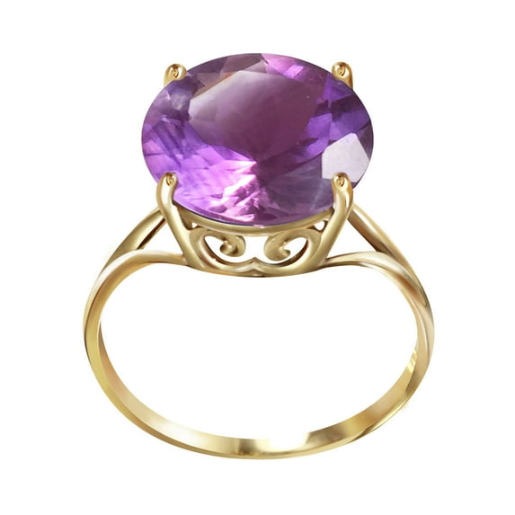 Galaxy Gold 14K Yellow Gold 5.5 Carat Natural 12 mm Round Amethyst Ring - February Birthstone - Peace & Wisdom - Sizes 5.5 to 11 - Fine Jewelry for Women