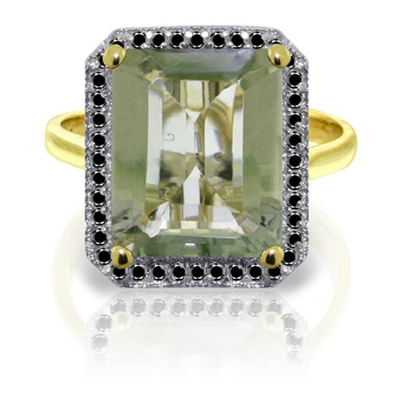 Galaxy Gold 14K Yellow Gold Natural Black Diamonds and Green Amethyst Ring - Abundance & Joy - Sizes 5.5 to 11 - Fine Jewelry for Women