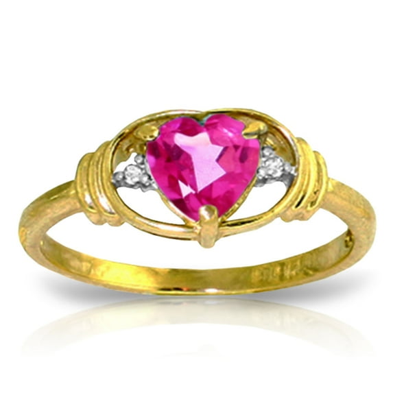 Galaxy Gold 14K Yellow Gold Natural Diamonds and Heart-Shaped Pink Topaz Ring - Hope & Creativity - Sizes 5.5 to 11 - Fine Jewelry for Women