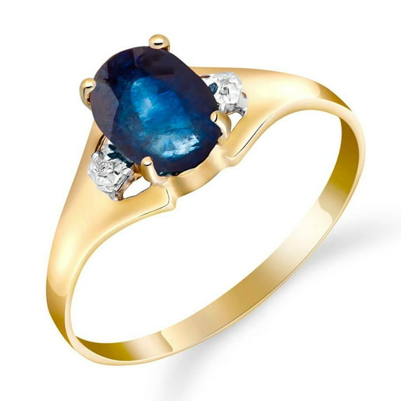 Galaxy Gold GG 14K Yellow Gold Natural Diamonds and Sapphire Ring - September Birthstone - Truth & Nobility - Sizes 5.5 to 11 - Fine Jewelry for Women