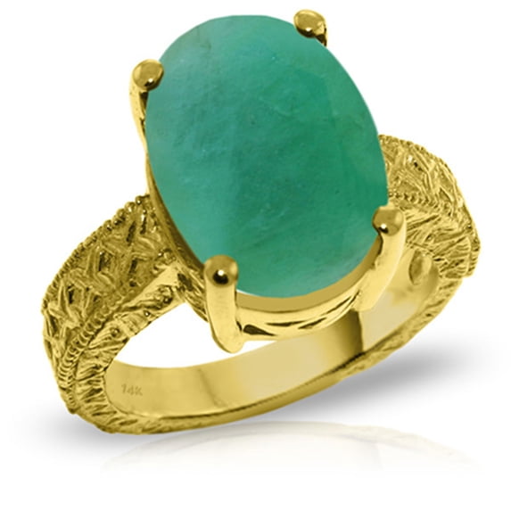 Galaxy Gold 14K Solid Yellow Gold Ring with Natural Oval Emerald, Size 6.5, 5.5-11 Sizes, May Birthstone, Symbol of Harmony