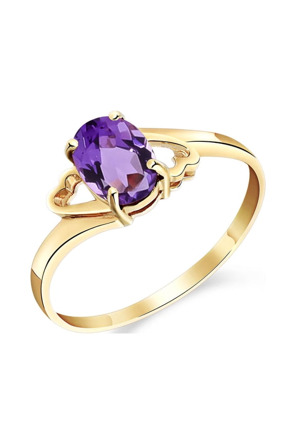 14K Solid Gold Natural Amethyst Oval Cut Ring for Women - Yellow Gold Fine Jewelry