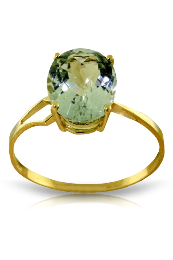 14K Solid Gold Natural Green Amethyst Oval Cut Ring for Women - Yellow Gold Fine Jewelry