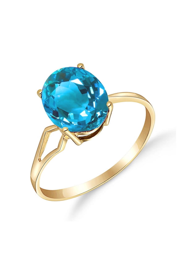 14K Yellow Gold Oval-Shaped Blue Topaz Ring - December Birthstone - Courage & Clarity - Sizes 5.5 to 11 - Fine Jewelry for Women
