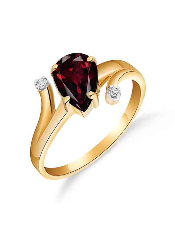 14K Yellow Gold Pear-Shaped Garnet and Diamonds Ring - January Birthstone - Energy & Devotion - Sizes 5.5 to 11 - Fine Jewelry for Women