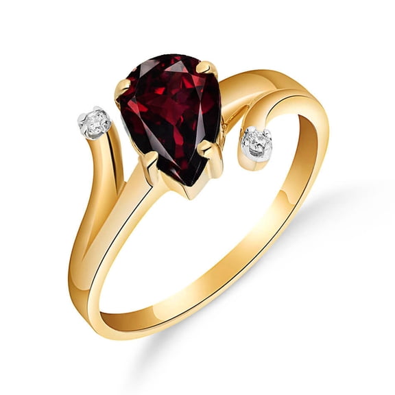 Galaxy Gold 14K Solid Gold Natural Diamond & Garnet Pear Drop Ring for Women - Yellow Gold Fine Jewelry