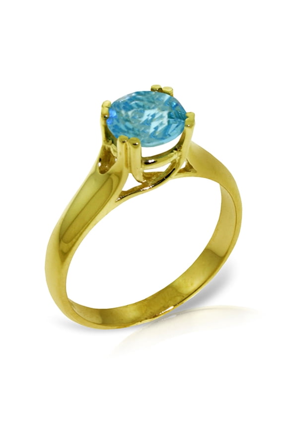 14K Yellow Gold Natural Blue Topaz Solitaire Ring - December Birthstone - Communication & Serenity - Sizes 5.5 to 11 - Fine Jewelry for Women