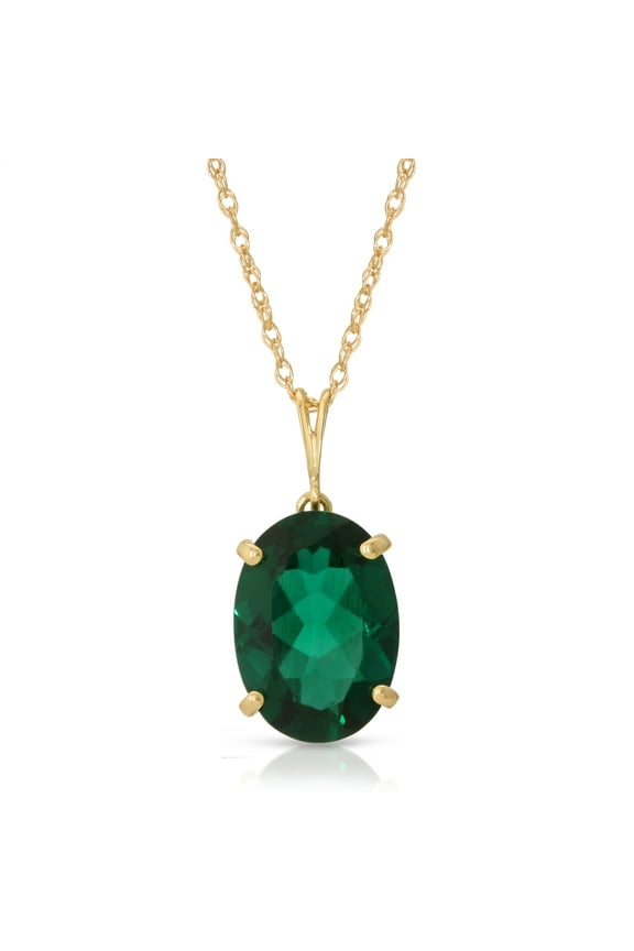 14K Solid Yellow Gold Necklace With Oval Shape 4.5 ctw High Polished Genuine Emerald - Grade AAA (Yellow Gold 20 Inch) LAB GROWN GENUINE REAL EMERALD