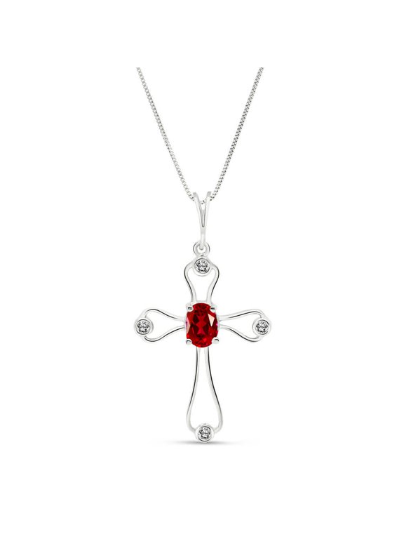 14K White Gold 0.57 Carat Natural Diamonds and Ruby Pendant Necklace - July Birthstone - Passion & Protection - 16" to 24" - Fine Jewelry for Women