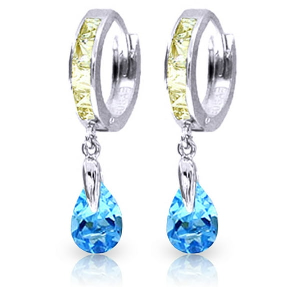 Galaxy Gold 14K Solid Gold 4.2 Carat Natural Blue Topaz Huggie Earrings for Women - White Gold Fine Jewelry