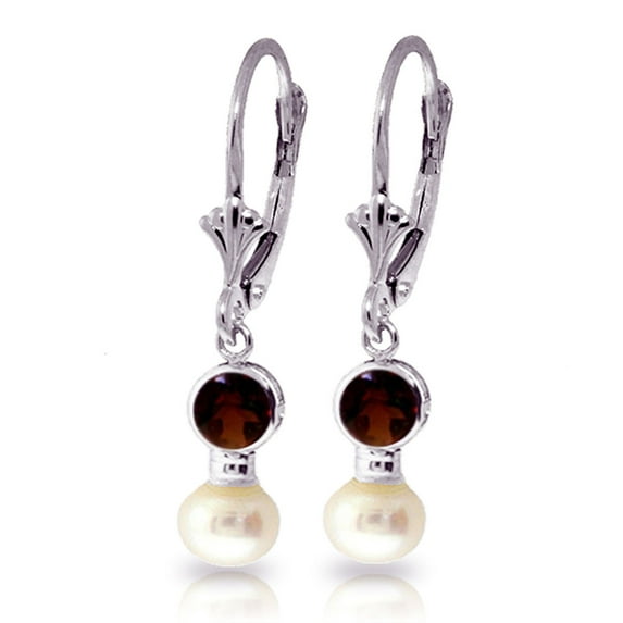 Galaxy Gold 14K White Gold 5.2 Carat Natural Garnet and Natural Pearl Dangle Earrings - January Birthstone - Passion & Protection - Fine Jewelry for Women