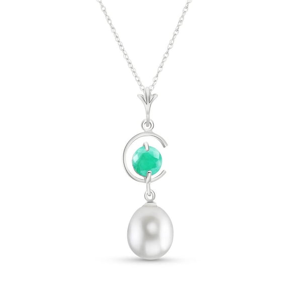 Galaxy Gold 14K Solid Gold Natural Emerald Pendant Necklace for Women - White Gold Fine Jewelry