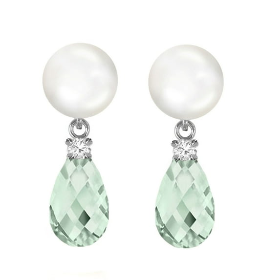 Galaxy Gold 14K White Gold Freshwater Pearl and Green Amethyst Dangle Earrings - February Birthstone - Peace & Wisdom - Fine Jewelry for Women