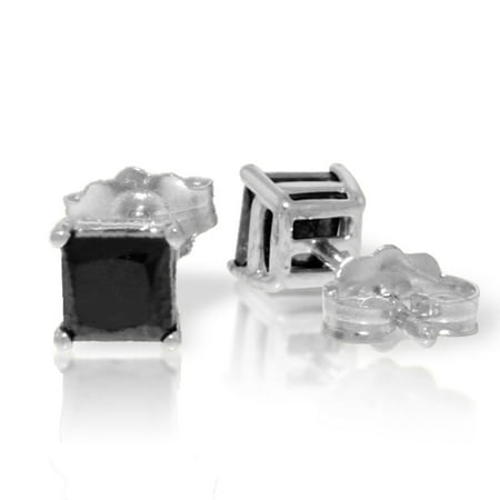Galaxy Gold 14K White Gold Genuine Square 1.0tcw Black Diamonds Stud Earrings