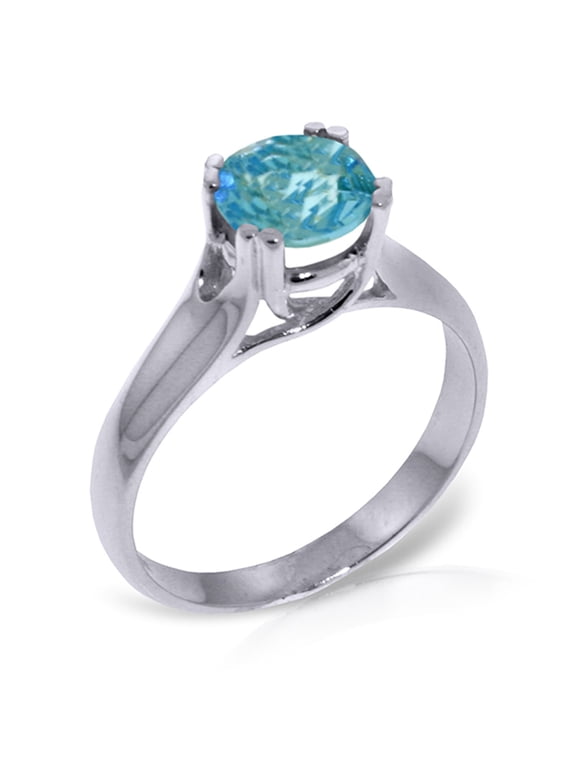 14K White Gold Natural Blue Topaz Solitaire Ring - December Birthstone - Communication & Serenity - Sizes 5.5 to 11 - Fine Jewelry for Women