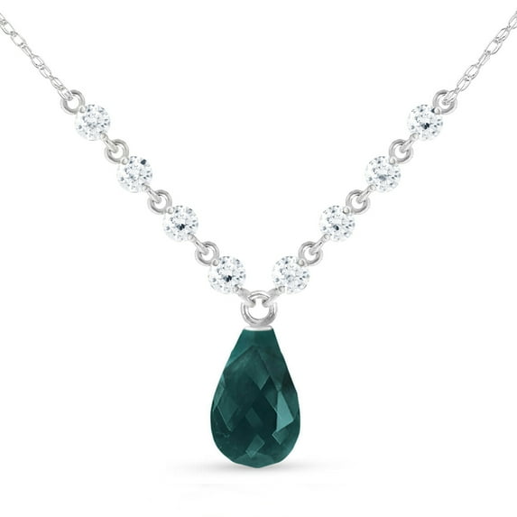 Galaxy Gold 14K White Gold Natural Diamonds and Emerald Pendant Necklace - May Birthstone - Abundance & Joy - 16" to 24" - Fine Jewelry for Women