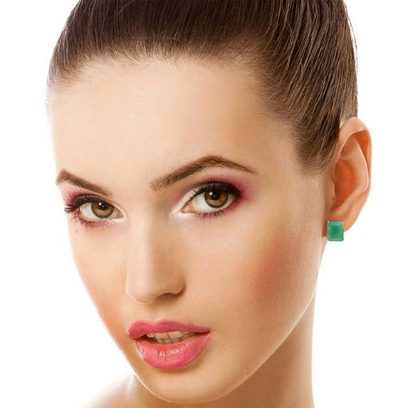 Galaxy Gold 14K Solid Gold Natural Emerald Stud Earrings for Women - White Gold Fine Jewelry