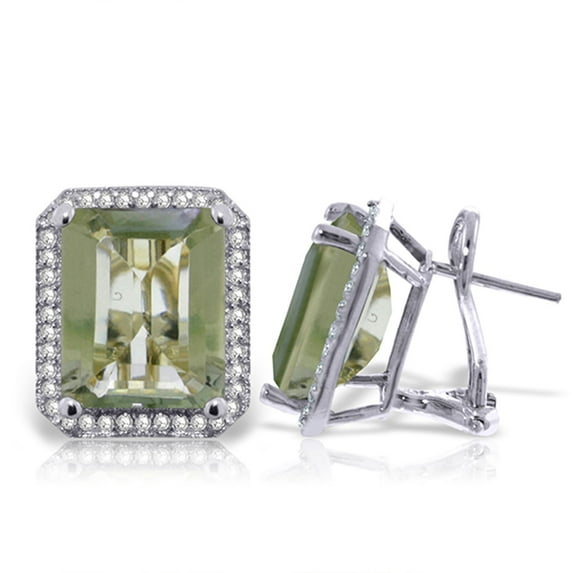 Galaxy Gold 14K Solid Gold Natural Green Amethyst Drop Earrings for Women - White Gold Fine Jewelry
