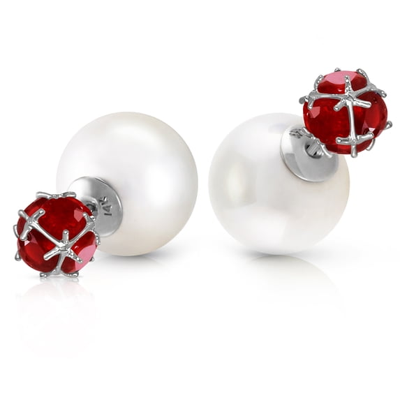 Galaxy Gold 14K White Gold Natural Pearl and Ruby Stud Earrings - July Birthstone - Passion & Protection - Fine Jewelry for Women