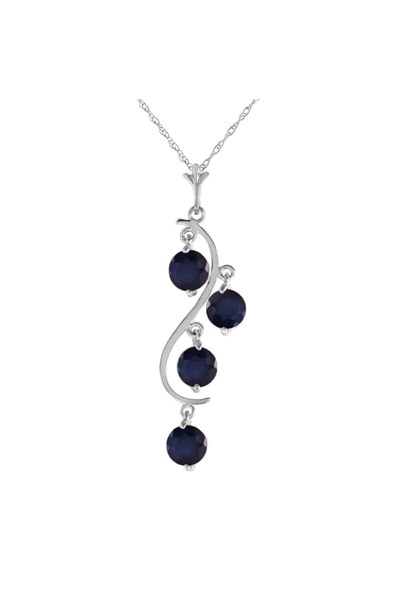 14K Solid Gold Natural Sapphire Pendant Necklace for Women - White Gold Fine Jewelry