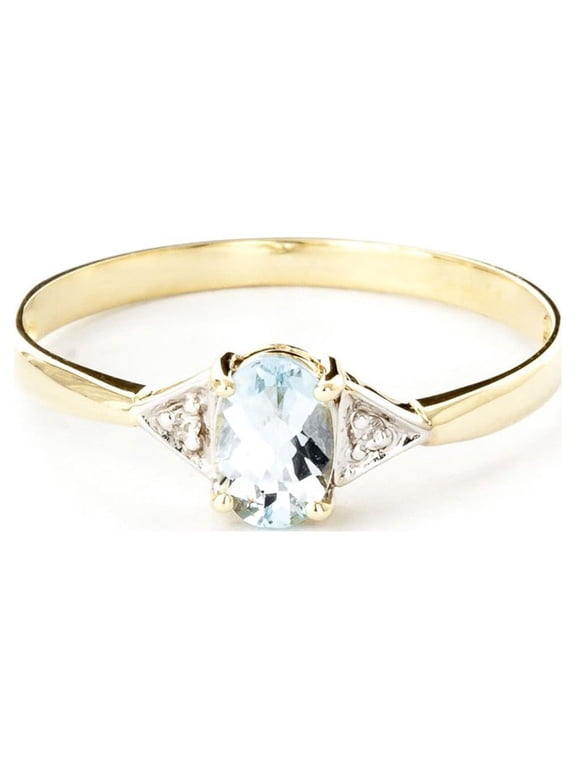 14K Yellow Gold 0.46 Carat Natural Diamonds and Oval-Shaped Aquamarine Ring - March Birthstone - Courage & Clarity - Sizes 5.5 to 11 - Fine Jewelry for Women
