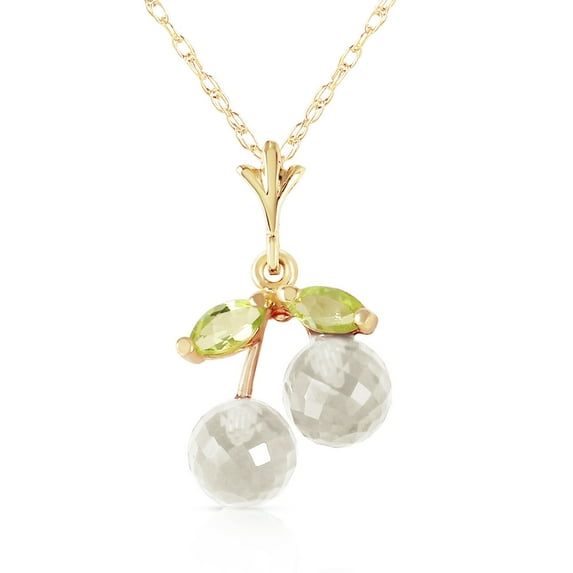 Galaxy Gold 14K Yellow Gold 1.45 Carat White Topaz and Peridot Pendant Necklace - August Birthstone - Courage & Clarity - 16" to 24" - Fine Jewelry for Women