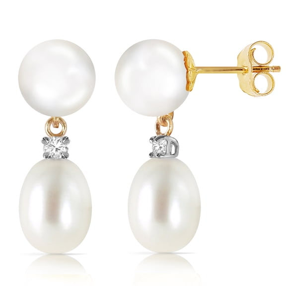 Galaxy Gold 14K Yellow Gold 10.10 CTW Natural Diamonds and Pearl Stud Earrings - April Birthstone - Strength & Brilliance - Fine Jewelry for Women