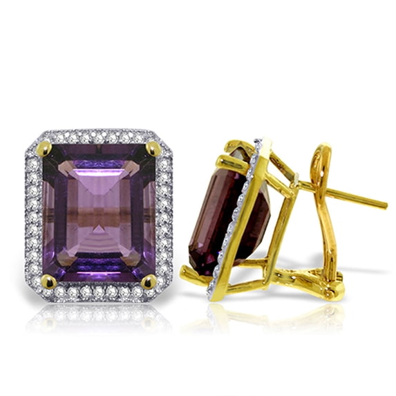 Galaxy Gold 14K Yellow Gold 11.6 Carat Natural Amethyst and Natural Diamond Dangle Earrings - February Birthstone - Peace & Wisdom - Fine Jewelry for Women