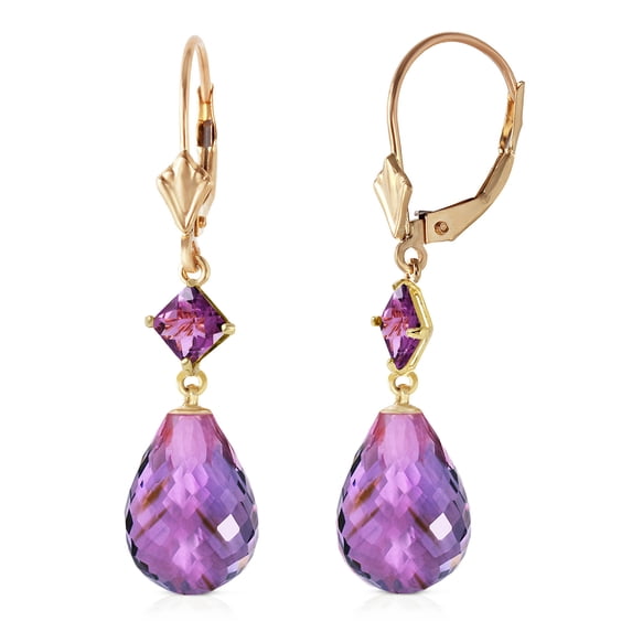 Galaxy Gold 14K Yellow Gold 11 CTW Natural Amethyst Dangle Earrings - February Birthstone - Peace & Wisdom - Fine Jewelry for Women
