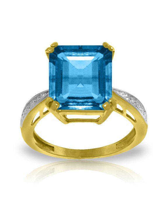 14K Yellow Gold 7.60 Carat Natural Blue Topaz Ring - December Birthstone - Communication & Serenity - Sizes 5.5 to 11 - Fine Jewelry for Women