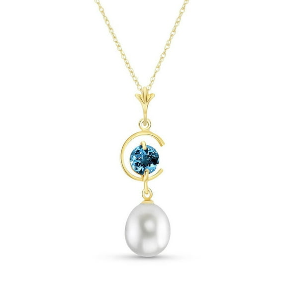 Galaxy Gold 14K Solid Gold Natural Blue Topaz Pendant Necklace for Women - Yellow Gold Fine Jewelry