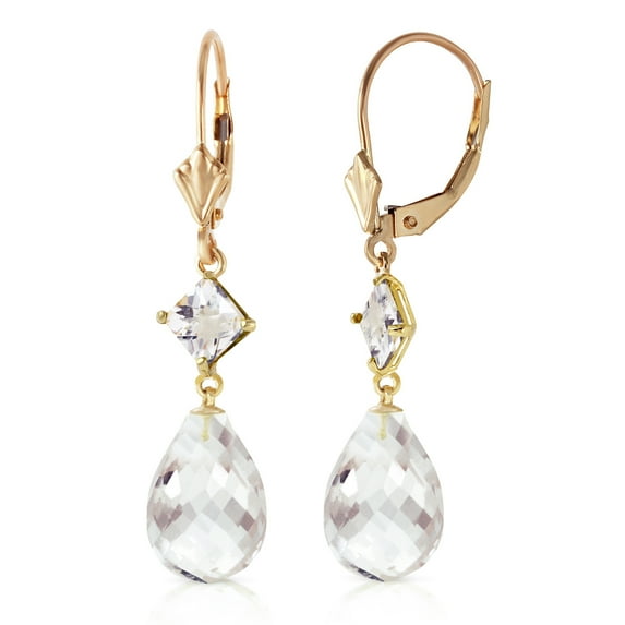 Galaxy Gold 14K Yellow Gold 11 Carat Natural White Topaz Dangle Earrings - April Birthstone - Courage & Clarity - Fine Jewelry for Women